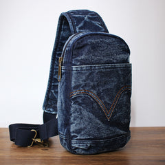 Blue Denim Mens Cool Sling Bag Chest Bag Vintage Denim Sling Bag For Men