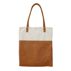 Tote Bags White&Brown Canvas Leather Handbag