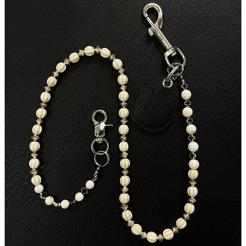 White Ball Wallet Chain Long Ball Pants Chain Turquoise Stone Beaded Wallet Chain Bead Wallet Chain - iChainWallets