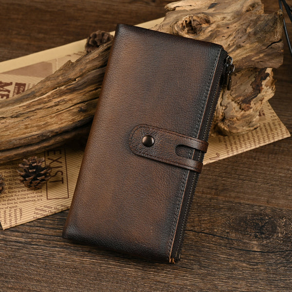 Double Zipper Leather Wallet with Buckle for Men - iwalletsmen