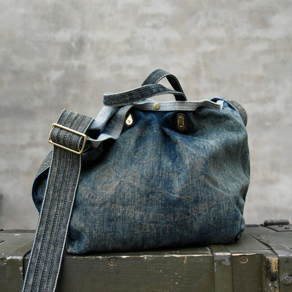 Blue Denim Tote Handbag Denim Tote Bag Distressed Denim Tote Shoulder Bag - Feltify