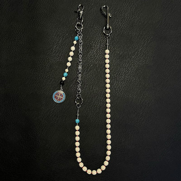 White Turquoise Stone Beaded Wallet Chain Long Bead Wallet Chain for Women - iChainWallets