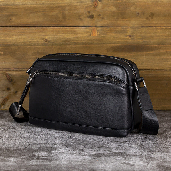 Small Mens Black Leather Crossbody Bag - iwalletsmen