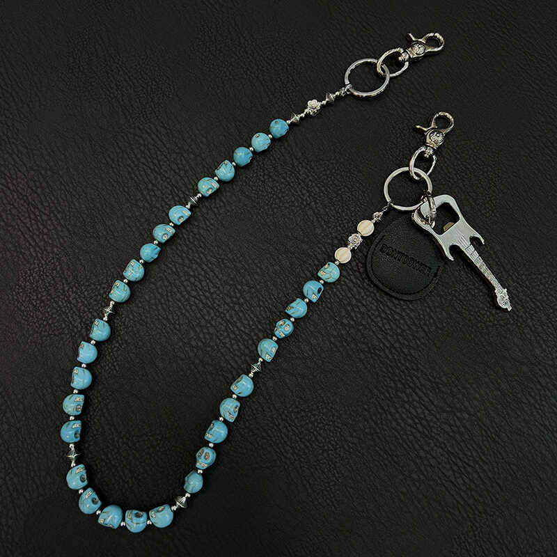 Blue Green Skull Head Wallet Chain Skull Chain for Wallet Skull Wallet Chains - iChainWallets