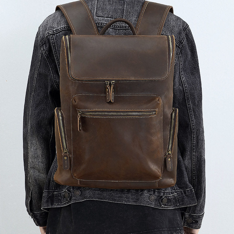 Dark Brown Leather 15 inch Laptop Backpack Leather Backpack for 15 inc – iwalletsmen