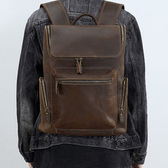 Dark Brown Leather 15 inch Laptop Backpack