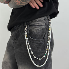Mens Pearl Double Wallet Chain Gem Wallet Chain - iChainWallets