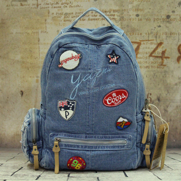 Vintage Blue Denim Womens Backpack School Backpack With Stickers Vintage Denim Backpack For Women