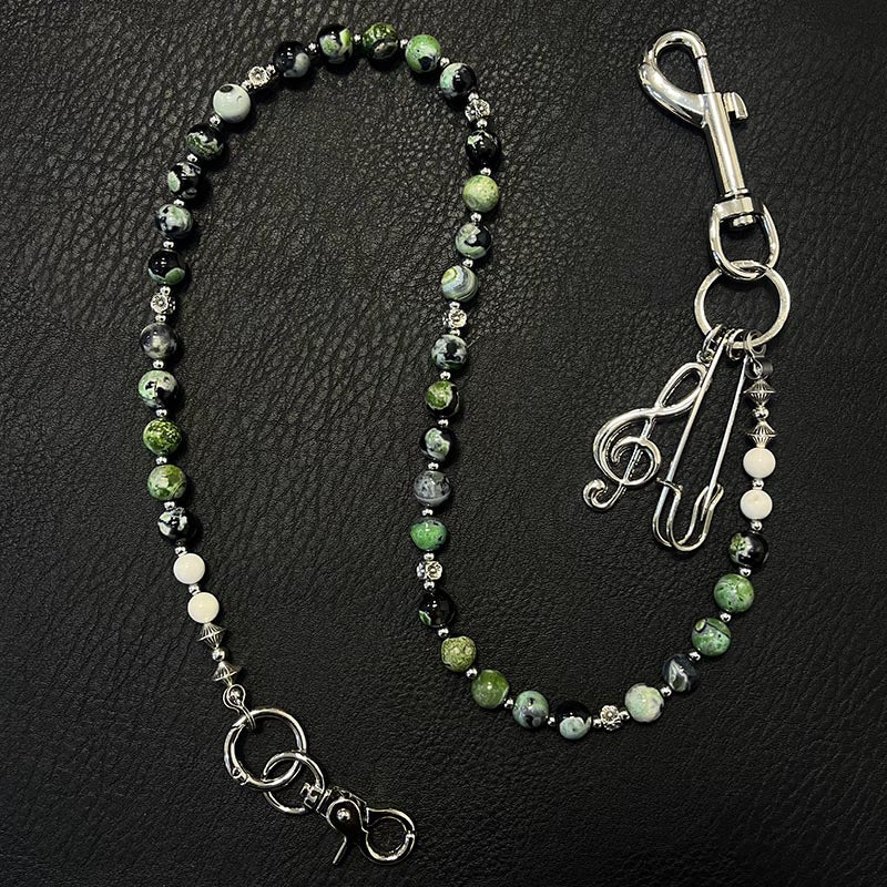 Green Stone Bead Wallet Chain Long Green Beaded Wallet Chain - iChainWallets