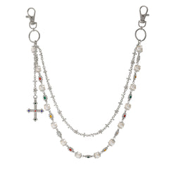 Pearl Wallet Chain for Women Wallet Chain with Cross - iChainWallets