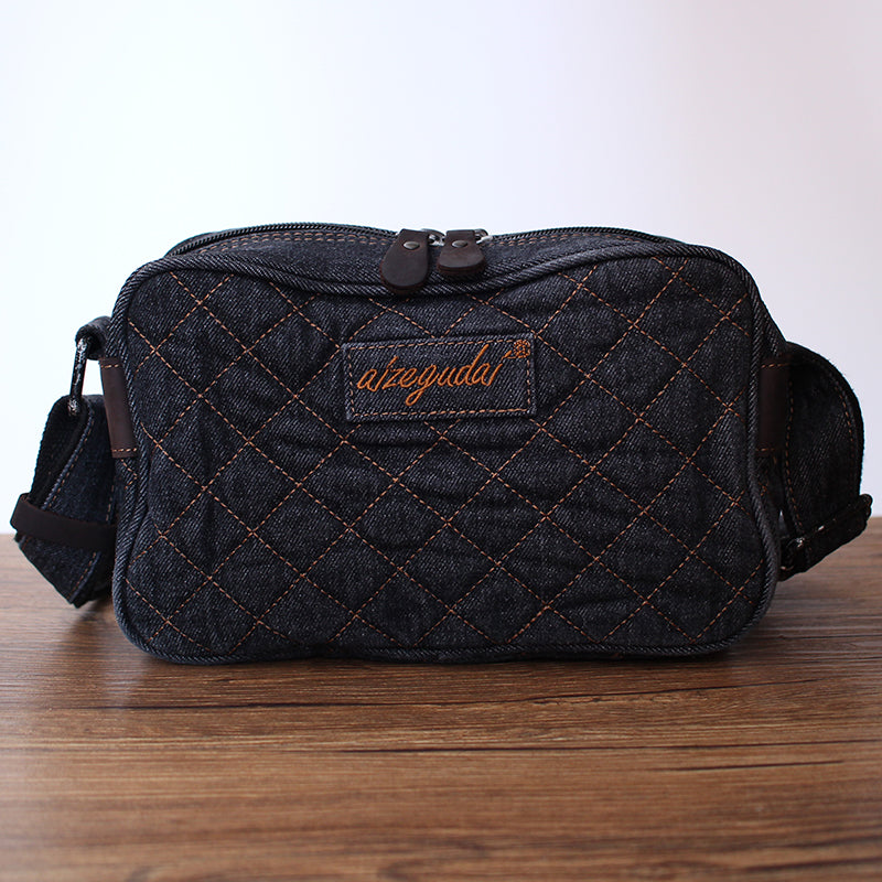 Black Denim Womens Small Quilted Shoulder Bags Denim Quilted Side