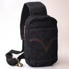 Blue Denim Mens Cool Sling Bag Chest Bag Vintage Denim Sling Bag For Men