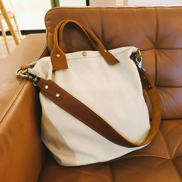 White Gray Canvas Tote Bag Canvas Handbag Womens Canvas Shoulder Tote Bag for Men