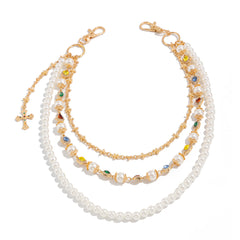 Gold Womens Wallet Chain Pearl Wallet Chain for Women Triple Ball Wallet Chain - iChainWallets