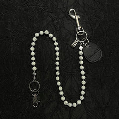 White Beaded Wallet Chain Womens White Lavastone Long Bead Wallet Chain with Keyring - iChainWallets