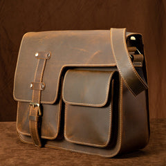 Brown Leather Messenger Bag - Back View
