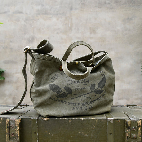 Army Green Tote Handbag Canvas Tote Bag Green Distressed Canvas Tote Shoulder Bag - Feltify
