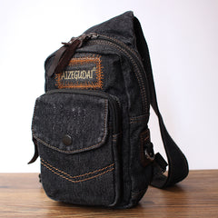 Vintage Blue Denim Mens Sling Bag Chest Bag Denim Cool Sling Bag For Men