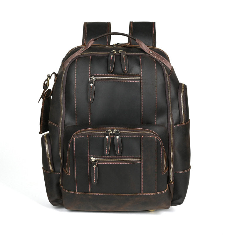 black and brown 2 tone leather backpack Dark Brown Large Leather 24L Huge Backpack for Laptop – iwalletsmen