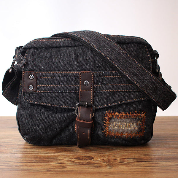 blue jean purses Black Denim Cross Bag Mens Jean Crossbody Purse Small Womens Denim Messenger Bag