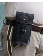 Black Leather Belt Phone Pouch Leather Phone Belt Pouch - iwalletsmen