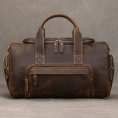 Brown Weekend Bag Small Leather Weekender Bag for Men Long Weekend Shoulder Bag - iwalletsmen