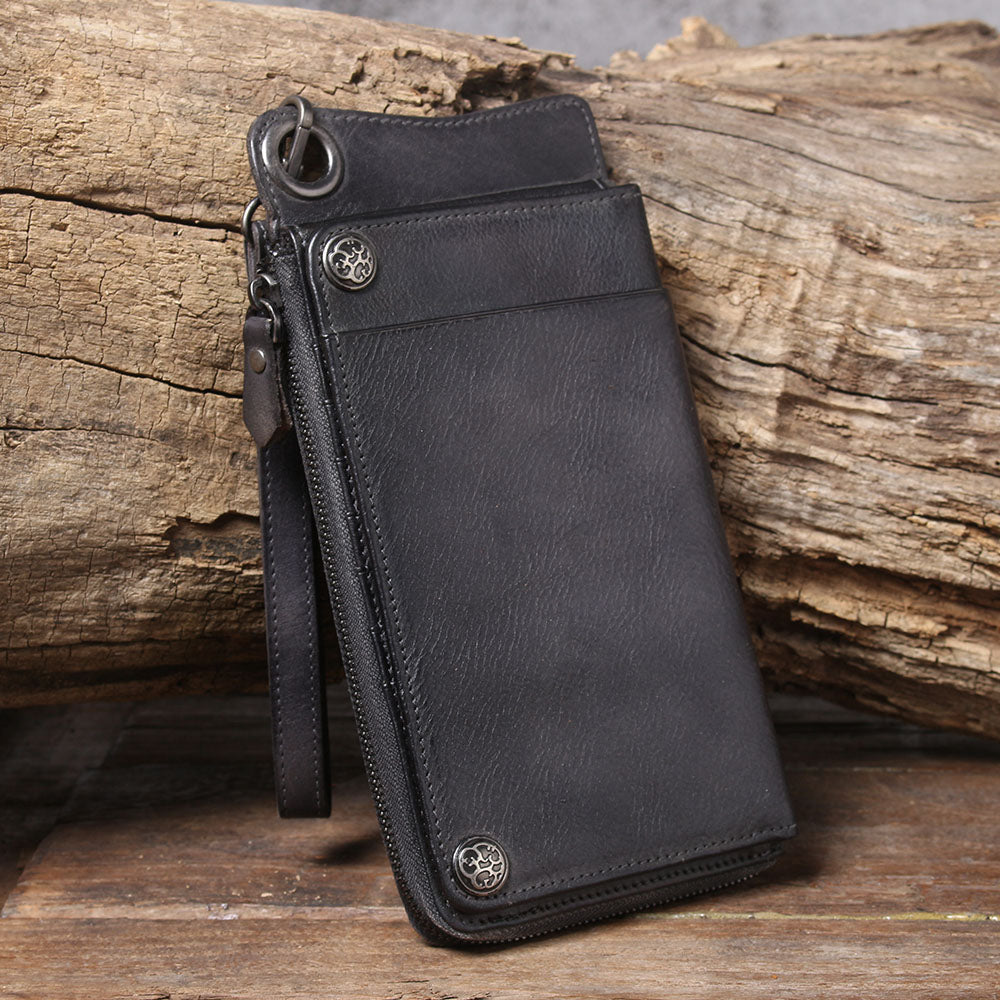 Handmade Mens Cool Long Leather Chain Wallet Cards Biker Trucker Wristlet Wallet - iwalletsmen