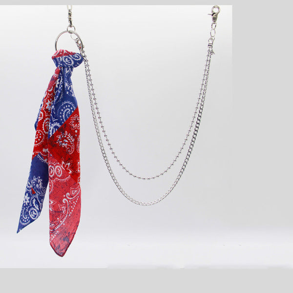 Blue&Red Paisley Bandana Trousers Chain Pants Chain Biker Kerchief Headscarf Jeans Chains