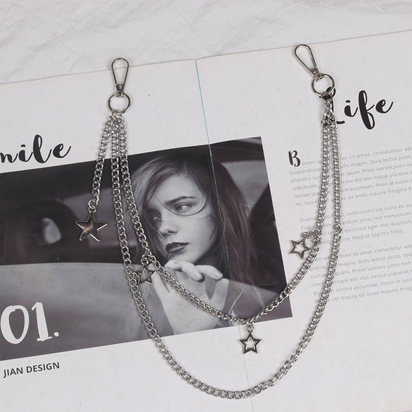 Cute Womens Stars Jeans Chain Silver Double Layers Astronaut Wallet Chains Jeans Chain For Women