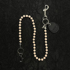 White Beaded Wallet Chain Womens White Lavastone Long Bead Wallet Chain with Keyring - iChainWallets
