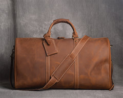 Cool Mens Leather Large Weekender Bag Duffle Bag Vintage Large Travel Bag for Men