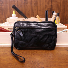 Black Leather Wristlet Clutch Wallet for Men Leather Phone Clutch Wallet - iwalletsmen