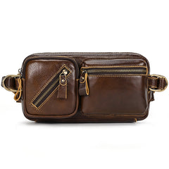 Cool Brown Leather Fanny Pack Mens Waist Bags Hip Pack Belt Bags Bumbags for Men