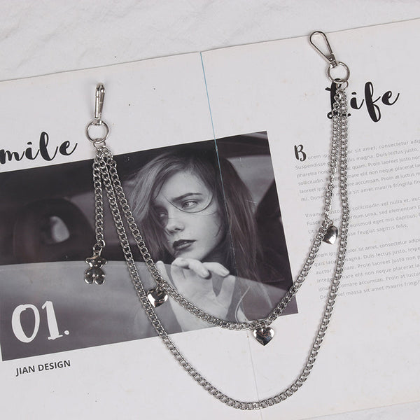 Cute Womens Bear Jeans Chain Silver Double Layers Astronaut Wallet Chains Jeans Chain For Women