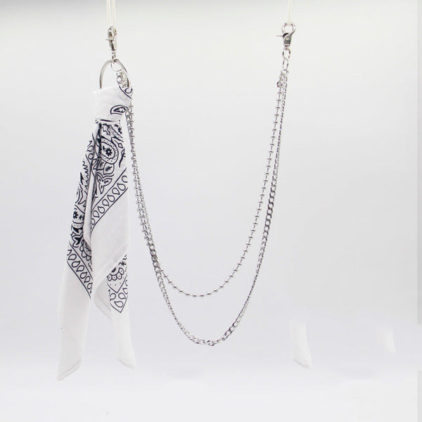 White Paisley Bandana Trousers Chain Pants Chain Biker Kerchief Headscarf Jeans Chains