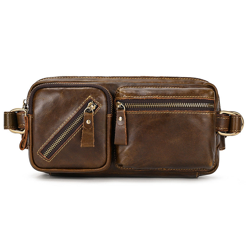 Cool Brown Leather Fanny Pack Mens Waist Bags Hip Pack Belt Bags Bumbags for Men