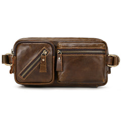 Cool Brown Leather Fanny Pack Mens Waist Bags Hip Pack Belt Bags Bumbags for Men