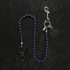 White Beaded Wallet Chain Womens White Lavastone Long Bead Wallet Chain with Keyring - iChainWallets