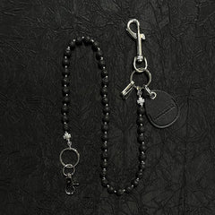 White Beaded Wallet Chain Womens White Lavastone Long Bead Wallet Chain with Keyring - iChainWallets