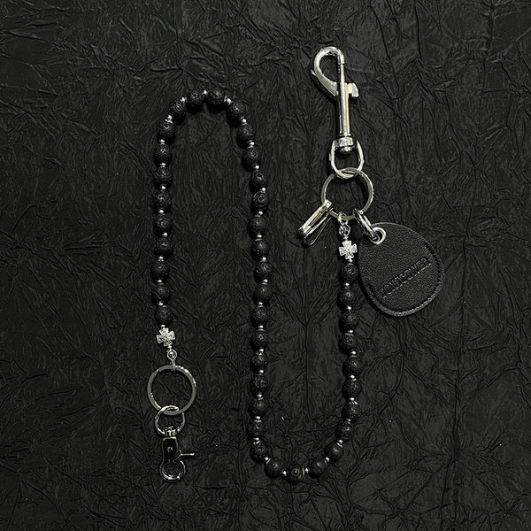 White Beaded Wallet Chain Womens White Lavastone Long Bead Wallet Chain with Keyring - iChainWallets