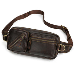 Cool Brown Leather Fanny Pack Mens Waist Bags Hip Pack Belt Bags Bumbags for Men