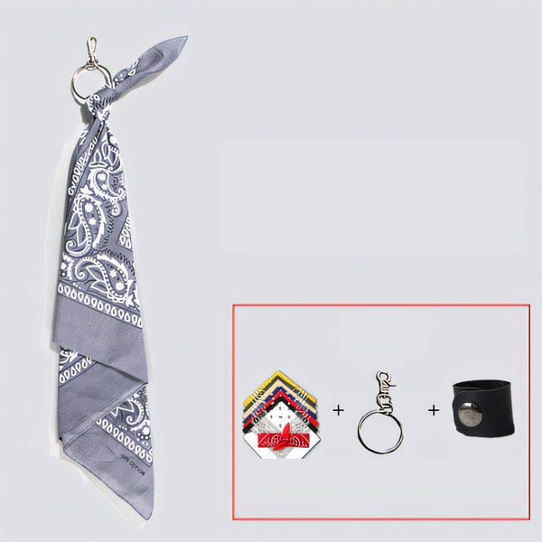 Gray Paisley Bandana Pants Chain Kerchief Trousers Chain Biker Headscarf Jeans Chain Pants Chain