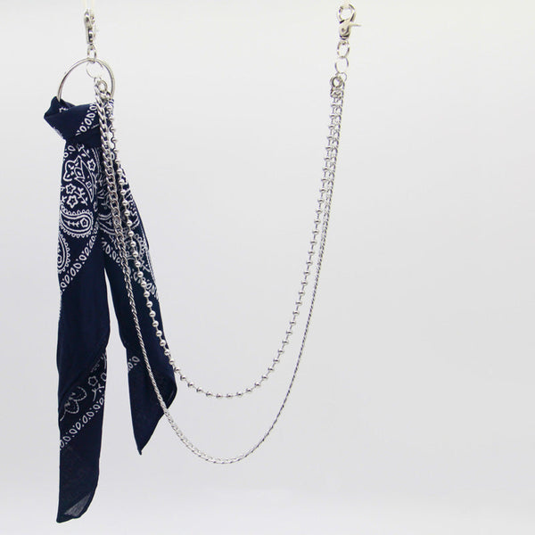 Navy Paisley Bandana Trousers Chain Pants Chain Biker Kerchief Headscarf Jeans Chains