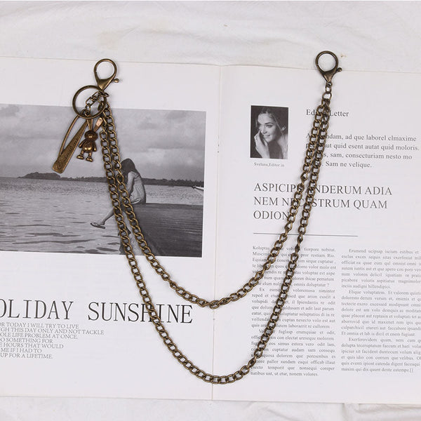 Cute Womens Jeans Chain Brass Double Layers With Bunny Charms Wallet Chains For Women