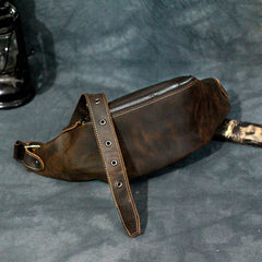 Vintage Leather Men's Fanny Pack Coffee Chest Bag Waist Bag For Men
