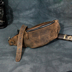 Vintage Brown Leather Men's Fanny Pack Brown Chest Bag Waist Bag For Men