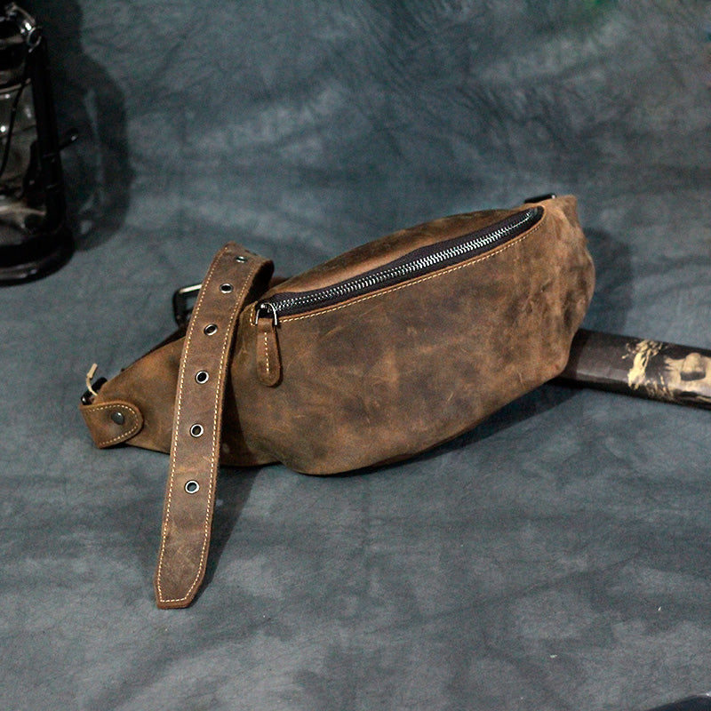 Vintage Leather Men's Fanny Pack Coffee Chest Bag Waist Bag For Men