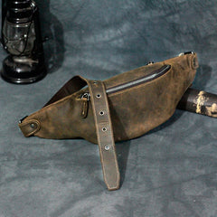 Vintage Leather Men's Fanny Pack Coffee Chest Bag Waist Bag For Men