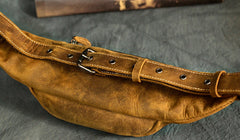 Vintage Tan Leather Men's Fanny Pack Brown Chest Bag Waist Bag For Men