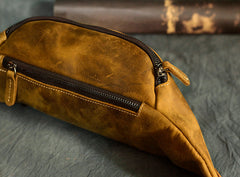 Vintage Tan Leather Men's Fanny Pack Brown Chest Bag Waist Bag For Men